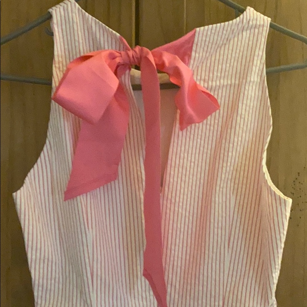 Pink and white striped dress with grosgrain bow